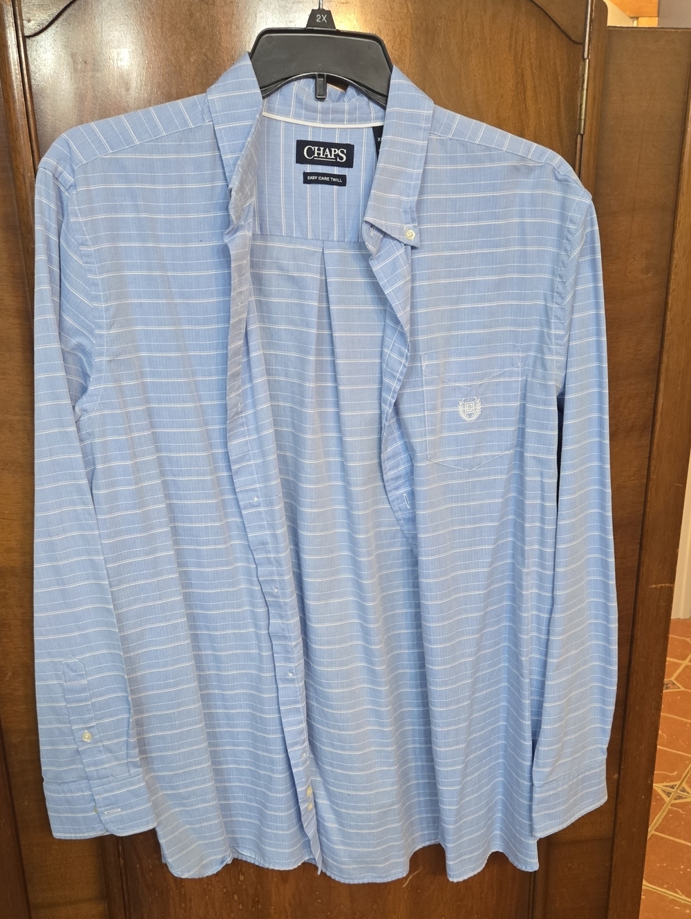 Chaps Men's Light Blue and White Striped Button-Down Shirt